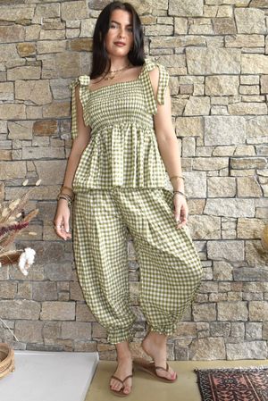 Nonni Gingham Bandeau Cami Olive